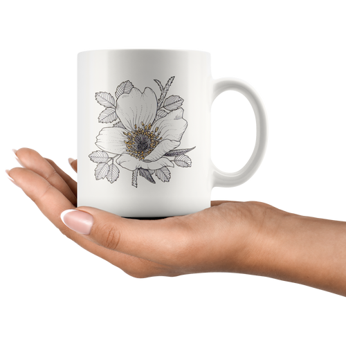 Wood's Rose Coffee Mug / Hand Drawn Botanical Illustration / Plant Lover Gift