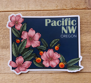 Pacific NW Oregon Floral Rose Vinyl Sticker - Durable and Weatherproof