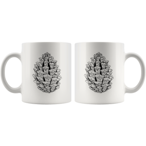 Pine Cone Ceramic Mug / Black and White Ponderosa Pine Cone / Hand Illustrated
