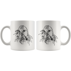 Floral Ceramic Coffee Mug / Black and White Fuchsia Flower / Hand Illustrated
