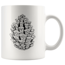 Load image into Gallery viewer, Pine Cone Ceramic Mug / Black and White Ponderosa Pine Cone / Hand Illustrated