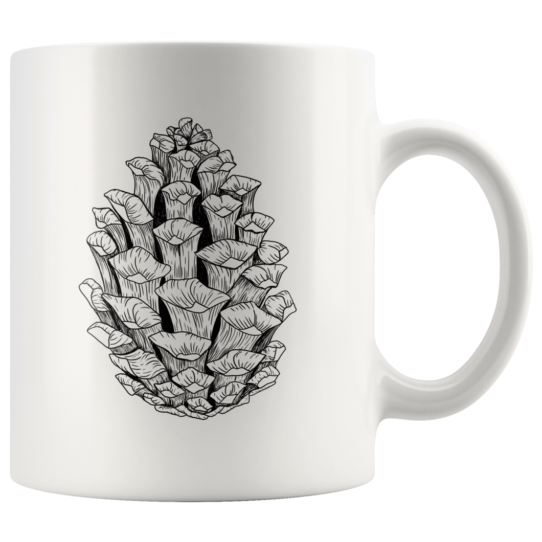 Pine Cone Ceramic Mug / Black and White Ponderosa Pine Cone / Hand Illustrated