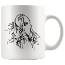 Load image into Gallery viewer, Floral Ceramic Coffee Mug / Black and White Fuchsia Flower / Hand Illustrated