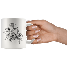 Load image into Gallery viewer, Floral Ceramic Coffee Mug / Black and White Fuchsia Flower / Hand Illustrated