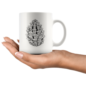 Pine Cone Ceramic Mug / Black and White Ponderosa Pine Cone / Hand Illustrated