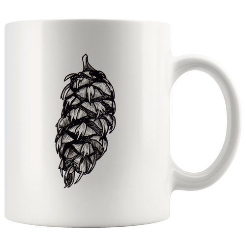 Pine Cone Ceramic Mug / Black and White Pine Cone/ Hand Illustrated / Douglas Fir